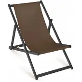 AllBags Holz-Liegestuhl Einfarbig Braun mit schwarzem Gestell klappbar Garten Strand Balkon