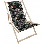 AllBags Liegestuhl klappbar aus Holz mit dunklem Blumenmotiv – Klappstuhl Klappliege Sonnenstuhl Strandstuhl Gartenliege