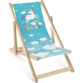AllBags Kinder Klapp-Liegestuhl aus Holz mit Einhorn-Motiv – Kinder Sonnenliege, Strandliege