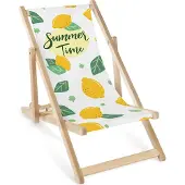 AllBags Kinder Klapp-Liegestuhl aus Holz mit Zitronen- und Summer Time Motiv – Kinder Sonnenliege, Strandliege