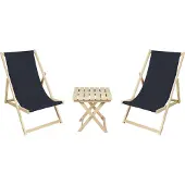 Meblośtyl 2 x Liegestuhl + Beistelltisch Strandliege Holz Sonnenliege Gartenliege Gartentisch Graphit