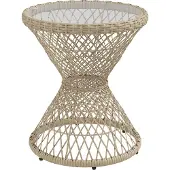 Outsunny Beistelltisch Rattan Gartentisch, 45 x 45 cm Couchtisch mit UV-Schutz, Balkontisch mit Tischplatte aus Sicherheitsglas, Kaffeetisch im Boho-Design, Braun