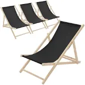 ECD-Germany 4x Liegestuhl klappbar aus Holz, Schwarz, bis 120kg, 3 Liegepositionen, Sonnenliege Gartenliege Relaxliege Strandliege Strandliegestuhl