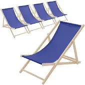 ECD-Germany 5x Liegestuhl klappbar aus Holz, Dunkelblau, bis 120kg, 3 Liegepositionen, Sonnenliege Gartenliege Relaxliege Strandliege Strandliegestuhl
