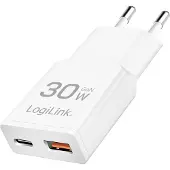 Logilink USB-Steckdosenadapter 1x USB-C (PD) 1x USB-A (QC) weiß 30 Watt