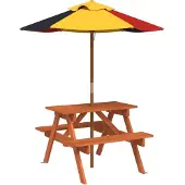 vidaXL Picknicktisch für 4 Kinder mit Sonnenschirm Massivholz Tanne