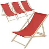 ECD-Germany 4x Liegestuhl klappbar aus Holz, Rot, bis 120kg, 3 Liegepositionen, Sonnenliege Gartenliege Relaxliege Strandliege Liege Strandliegestuhl