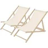 ECD-Germany 2x Liegestuhl klappbar aus Holz, Beige, bis 120kg, 3 Liegepositionen, Sonnenliege Gartenliege Relaxliege Strandliege Strandliegestuhl