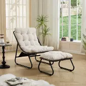 SUCCESS COURIER Patio Lounge Sessel mit Hocker, Bequemer Relaxstuhl, Weiß