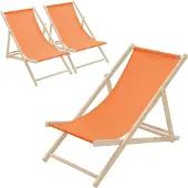 ECD-Germany 3x Liegestuhl klappbar aus Holz, Orange, bis 120kg, 3 Liegepositionen, Sonnenliege Gartenliege Relaxliege Strandliege Strandliegestuhl