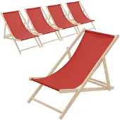 ECD-Germany 5x Liegestuhl klappbar aus Holz, Rot, bis 120kg, 3 Liegepositionen, Sonnenliege Gartenliege Relaxliege Strandliege Liege Strandliegestuhl
