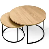 Holz4home Couchtisch 2er-Set MDF Sonoma Eiche I Runder Beistelltisch im Industrial Style I Metallrahmen Pulverbeschichtet I Wohnzimmertisch Kombi