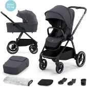 Kinderkraft NEA - Kombikinderwagen 2-in-1 - bis 22 kg - große Babywanne - wasserdichtes Verdeck UPF50+ - große Reifen - einhändige Führung - Grau
