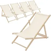 ECD-Germany 5x Liegestuhl klappbar aus Holz, Beige, bis 120kg, 3 Liegepositionen, Sonnenliege Gartenliege Relaxliege Strandliege Strandliegestuhl