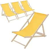 ECD-Germany 4x Liegestuhl klappbar aus Holz, Gelb, bis 120kg, 3 Liegepositionen, Sonnenliege Gartenliege Relaxliege Strandliege Liege Strandliegestuhl