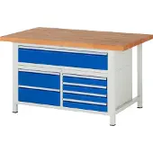 RAU Werkbank 1500x900x840-1040mm 7xSchublade-TA lichtgrau/enzianblau.