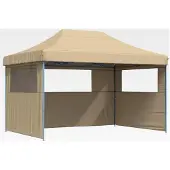 Markenlos Faltbares Party- und Gartenzelt mit 3 Seitenteilen, Beige