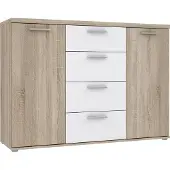 Freiraum Sideboard Winnie Kommode 4 Schubladen und 2 Türen, Sonoma Eiche / Weiß