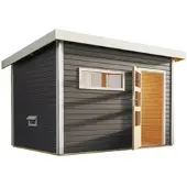 CHILLROI Saunahaus Helmi Terragrau im Set mit Finnischem 9kW Ofen