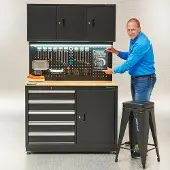 Datona Werkbank mit Oberschränken und Lochwand - 120 cm