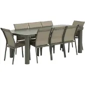 Sweeek - Gartentisch aus Aluminium 225cm + 8 Stühle - Khaki