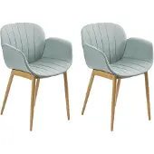 Beliani Esszimmerstuhl 2er Set Mintgrün Stoff mit Armlehnen Schwarzen Metallbeinen Retro-Design Wohnzimmer Essbereich Flur Diele Ausstattung Möbel