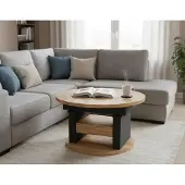 Designimpex Design Couchtisch DA-999 rund 100 - 140cm ausziehbar höhenverstellbar mit Schublade und Ablage