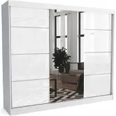 EURO-MEBLE Moderner Kleiderschrank mit Schiebetüren ZANU 250 cm Hochglanzplatte(WEISS)