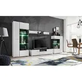 EURO-MEBLE Moderne Wohnwand SOLIDO , Wohnzimmermöbel-Set , ( SCHWARZER KIEFER / HOCHGLANZ WEISS )
