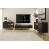 EURO-MEBLE Moderner Wohnzimmer-Set OSLO Glas Wohnzimmer Schrankwand Wochnwand (Schwarz)
