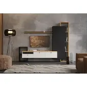 Kondela Wohnwand Deniso - Schwarz / Weiß / Eiche Craft Gold