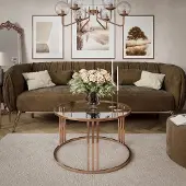 Lookway Runder Couchtisch LORI GLASS mit kupferfarbenem Gestell