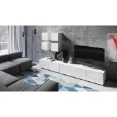 EURO-MEBLE Wohnwand CALABRINI-18 Wohnzimmer-Set Hängewohnwand Schrankwand Schrank TV-Schrank Moderne Anbauwand Hochglanz (Weiß)