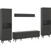 Freiraum Wohnwand >Linea< (4-teilig) 2 Vitrinen, Lowboard, Wandboard, grau - 331x195x40cm BxHxT