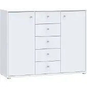 Forte Tempra 2 Kommode mit 2 Türen und 5 Schubladen, Holzwerkstoff, weiß, Bx H x