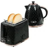 Slyrun Wasserkocher- und Toaster-Set, 1,7 L, verschiedene Modi, LED-Anzeigen, Schwarz