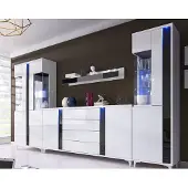 EURO-MEBLE Wandschrank Marco 6 Wohnzimmermöbel Set + Led (Weiss/Schwarz)