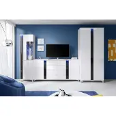 EURO-MEBLE Wandschrank Marco 7 Wohnzimmermöbel Set + Led (Weiss/Schwarz)