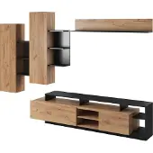 EURO-MEBLE Generisch Moderne Wohnwand ALVA für das Wohnzimmer (Craft Eiche Gold/Anthrazit)