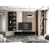 Moebline Wohnwand Wohnzimmer-Set FIVO 1 schwarz Hängeschränke TV-Schrank
