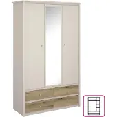 Kondela Dreitüriger Kleiderschrank mit Spiegel Karos 3D4S - Kaschmir / Eiche Evoke