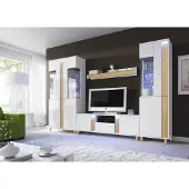 EURO-MEBLE Wandschrank Marco 1 Wohnzimmermöbel Set + Led (Weiss/Holz)