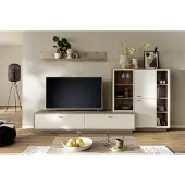 Freiraum Wohnwand >SANTERNO< (3-teilig) in Soft weiss / Eiche Nachbildung - 287x180x50 (BxHxT)