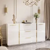 Lookway Kommode mit Schubladen ONYX Hochglanz Weiß 158 cm mit Griffe