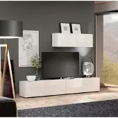 Freiraum Wohnwand >Mister< in weiss, Lack Hochglanz - 225x38cm (BxT)