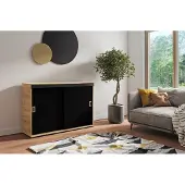 KIER FURNITURE Sideboard Mit Schiebetür, Eiche Craft Gold + Schwarz - 140x45x94cm