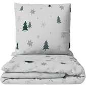 Leonado vicenti Bettwäsche 155x220 cm Fleece Weiß Grau Tanne Schneeflocke Winter warm