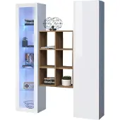 Freiraum Wohnwand >Benevent< (3-teilig) in Weiß Hochglanz - 140x180x30 (BxHxT)