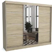 EURO-MEBLE Moderner Kleiderschrank mit Schiebetüren BRENDI 250 cm (SONOMA)