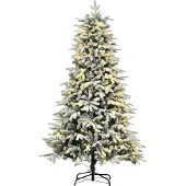 Welikera Künstlicher Weihnachtsbaum, Christbaum, inkl. Kunstschnee, LED-Lichter, 180 cm, Grün + Weiß